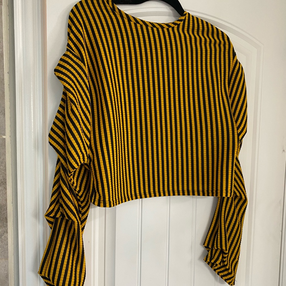 Striped Ruched Sleeve Top